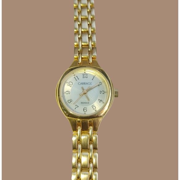 Carriage Timex Quartz Ladies Gold-Tone Watch Chain-Link Bracelet - Picture 1 of 14